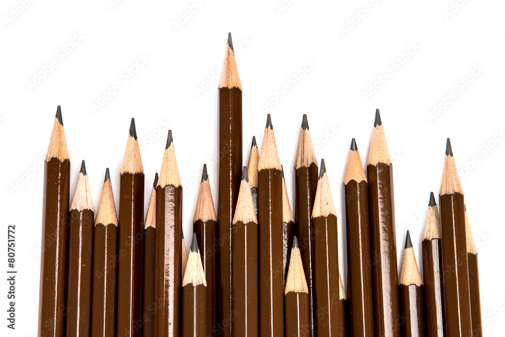 brown wooden pencil arrange on white background