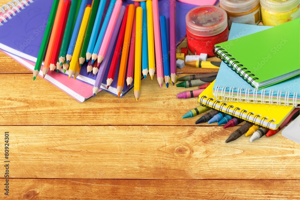 School. School supplies on white background