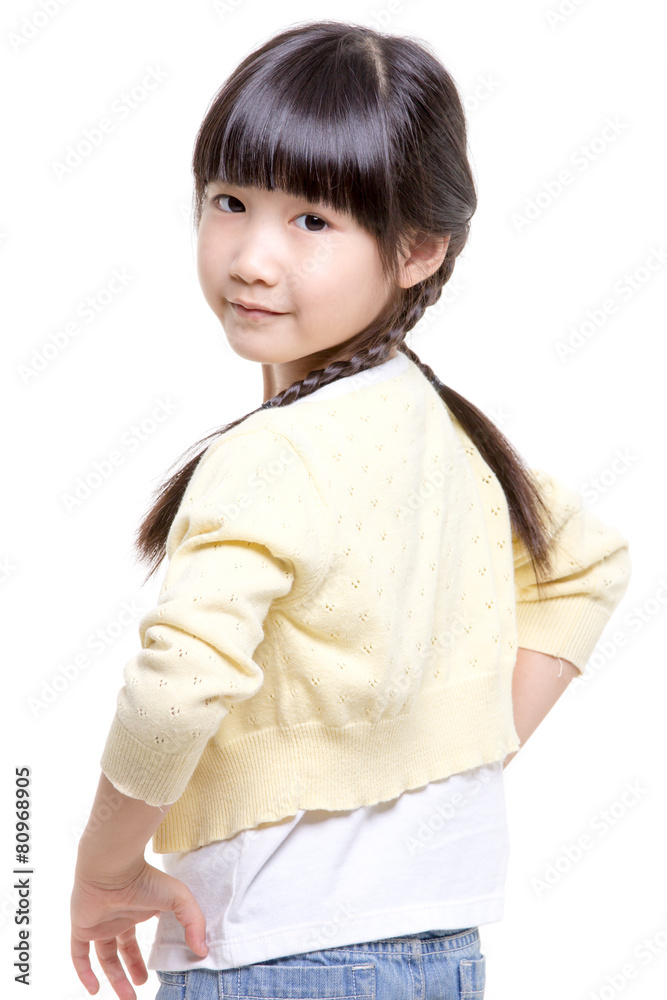 Portrait of happy little Asian child isolated on white