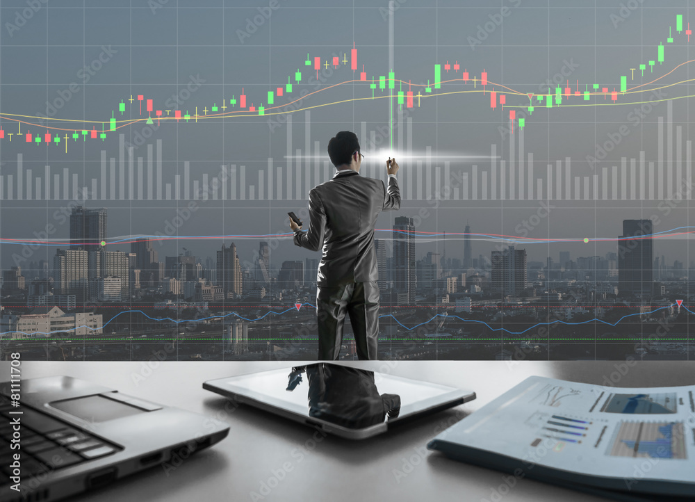 businessman drawing chart, stock marketing concept