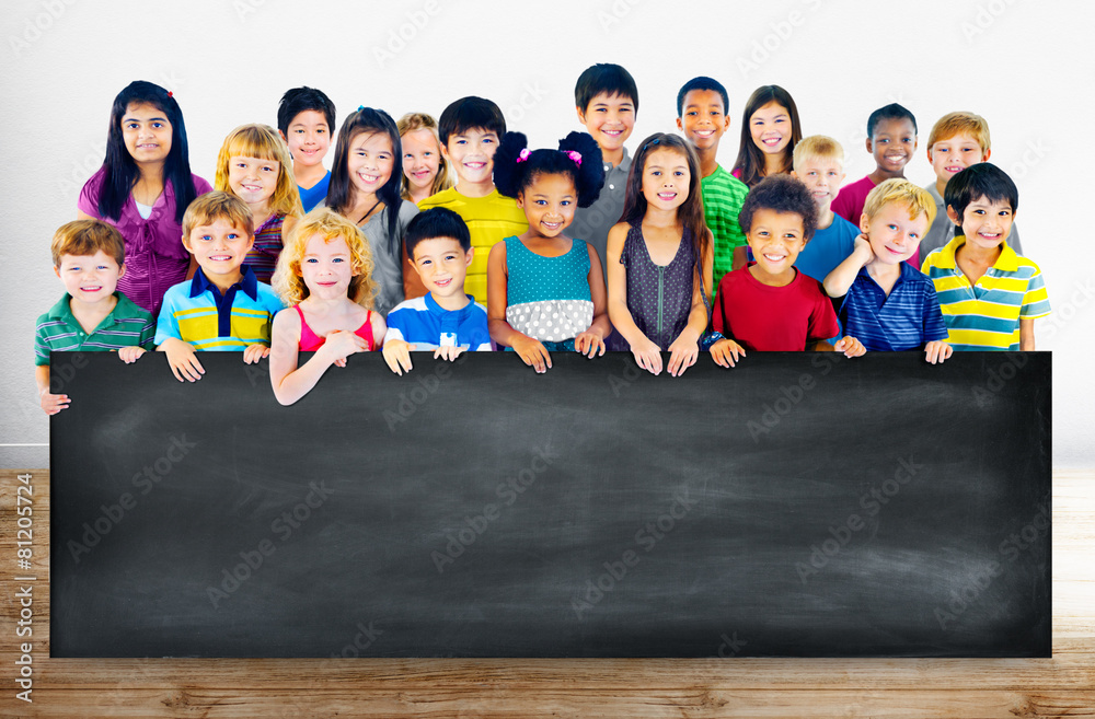 Multi-Ethnic Group of Children Holding Billboard Concept