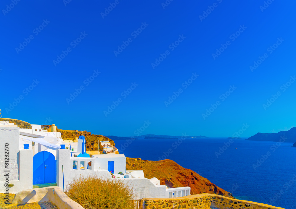 View to the sea from Oia village of Santorini island in Greece