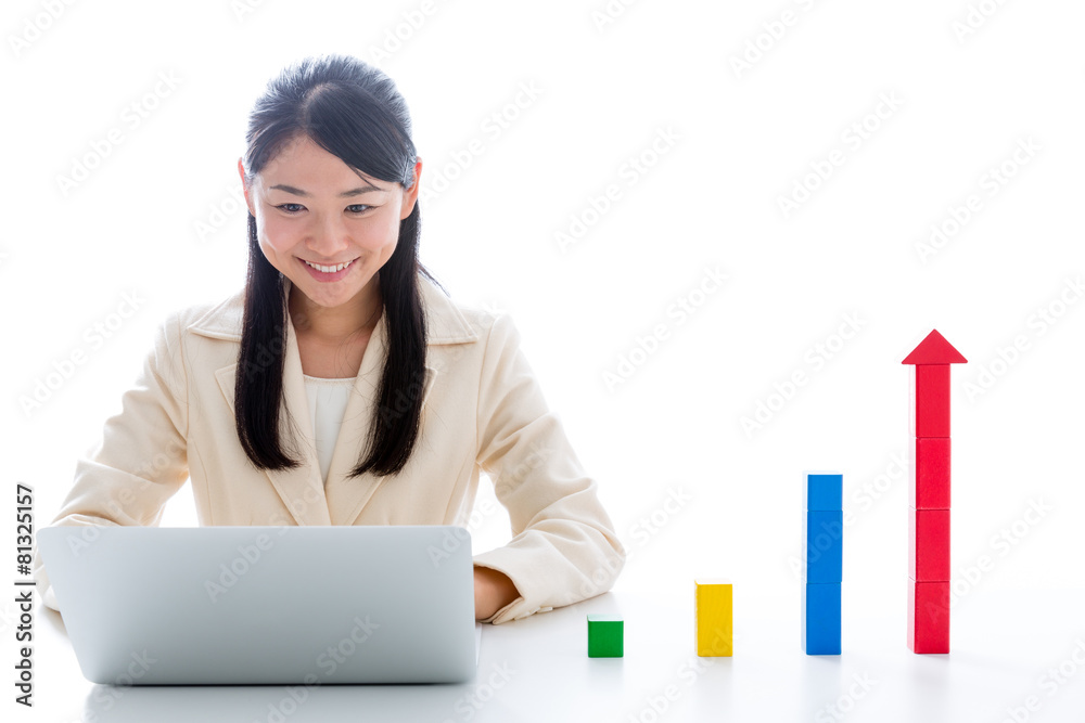 asian businesswoman with building block