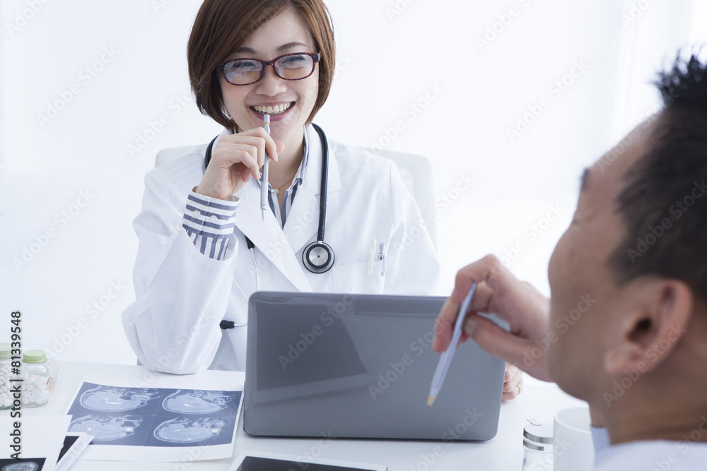 Woman talking with a smile doctor