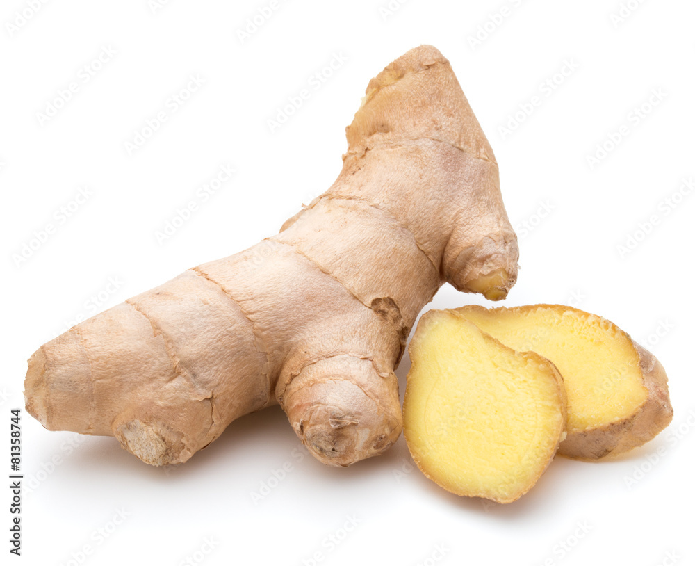 Fresh ginger root or rhizome isolated on white background cutout