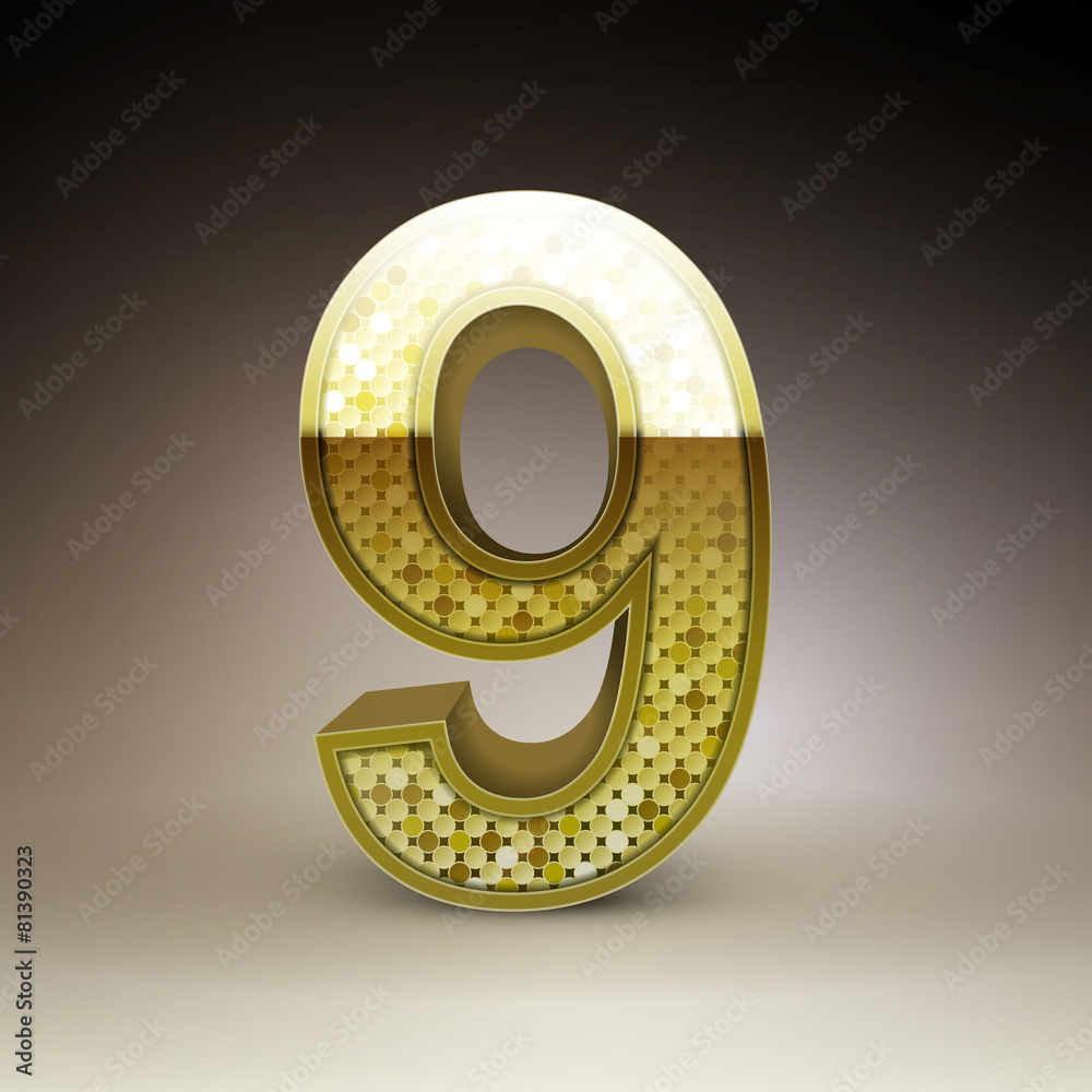 3d golden sequins number 9