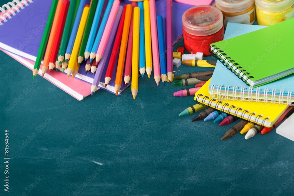 School. School supplies on white background