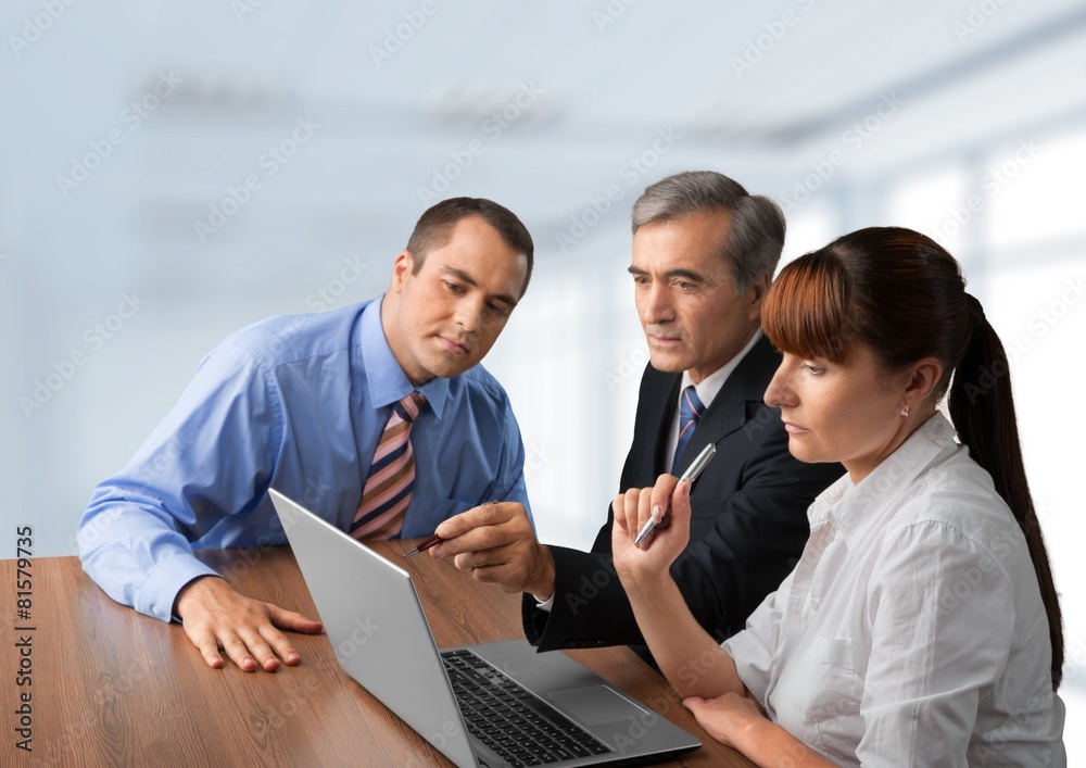 Business. Business colleagues working on a laptop