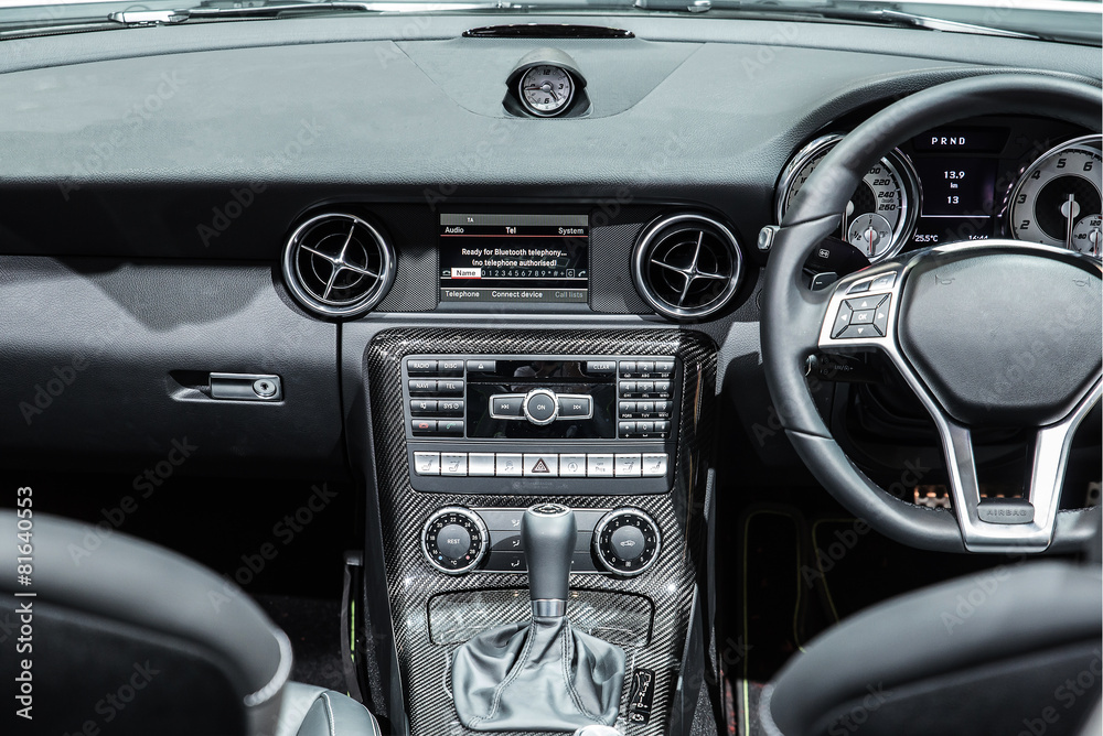 Interior of a modern automobile showing the dashboard