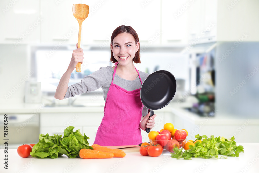 Happy smile woman in kitchen