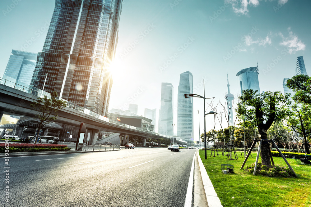 urban road and modern city skyline