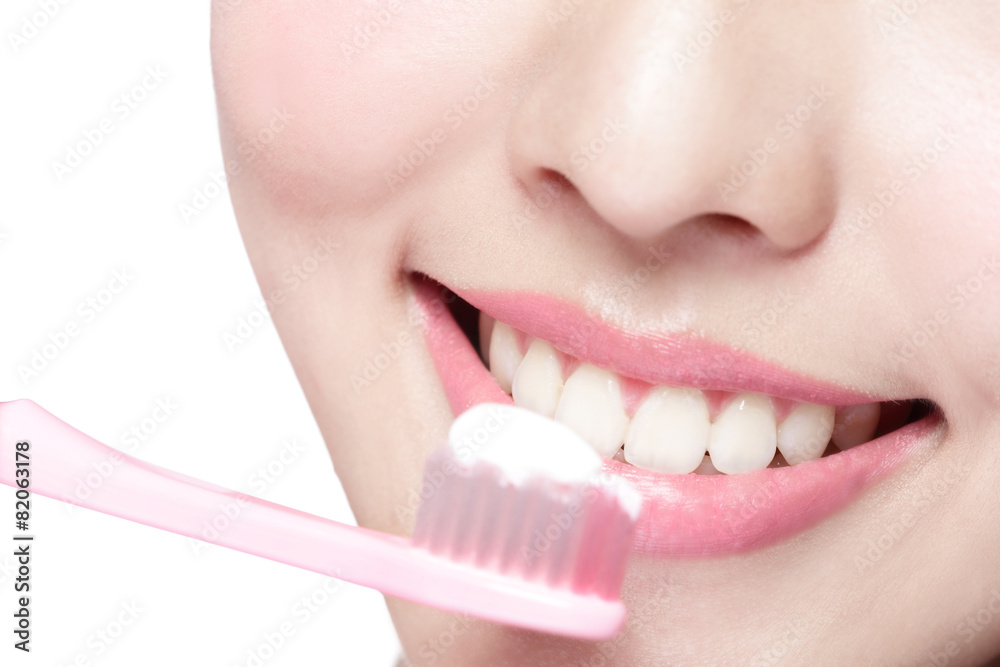 Smile woman brush teeth