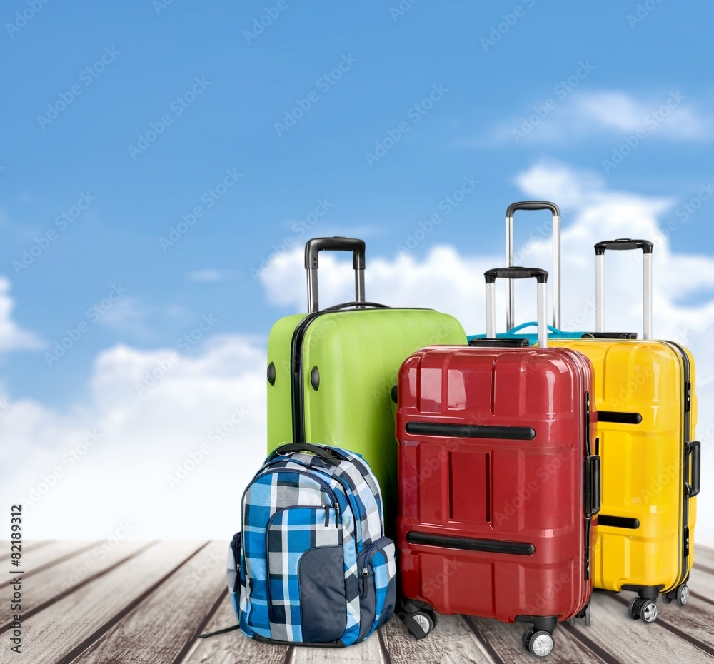 Airport. Luggage consisting of large suitcases rucksacks and