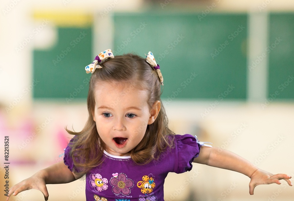 Child. Happy child with painted hands