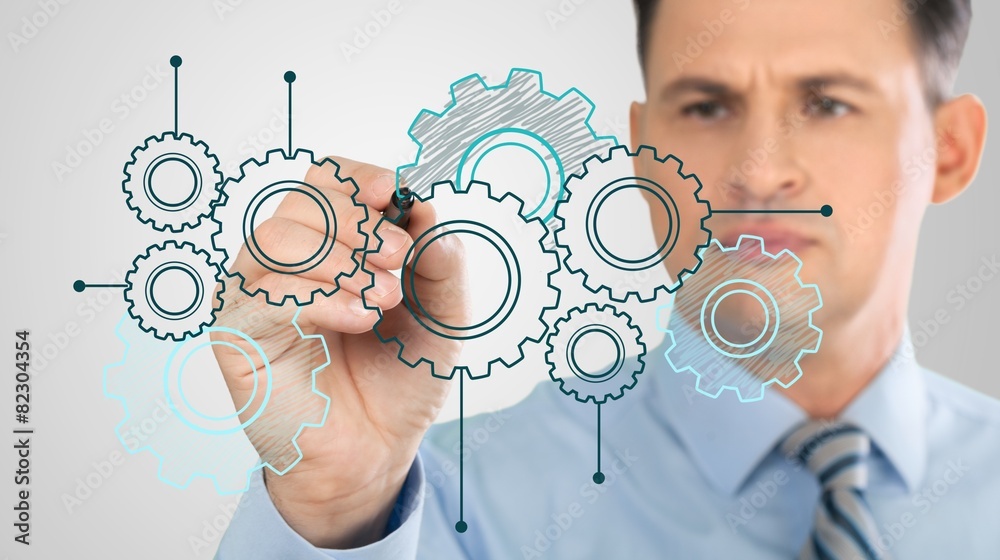 Planning. Businessman showing database structure