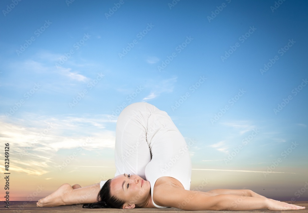 Yoga. Practicing Yoga w/Clipping Path