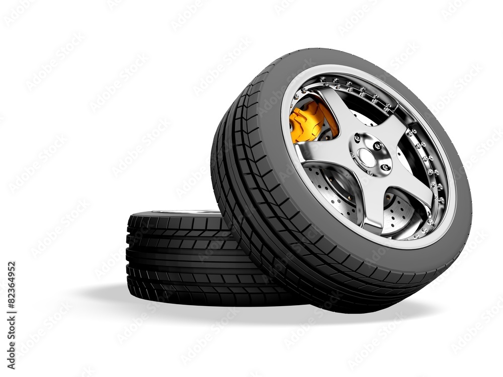 Tire. 3D. New wheels isolated on white