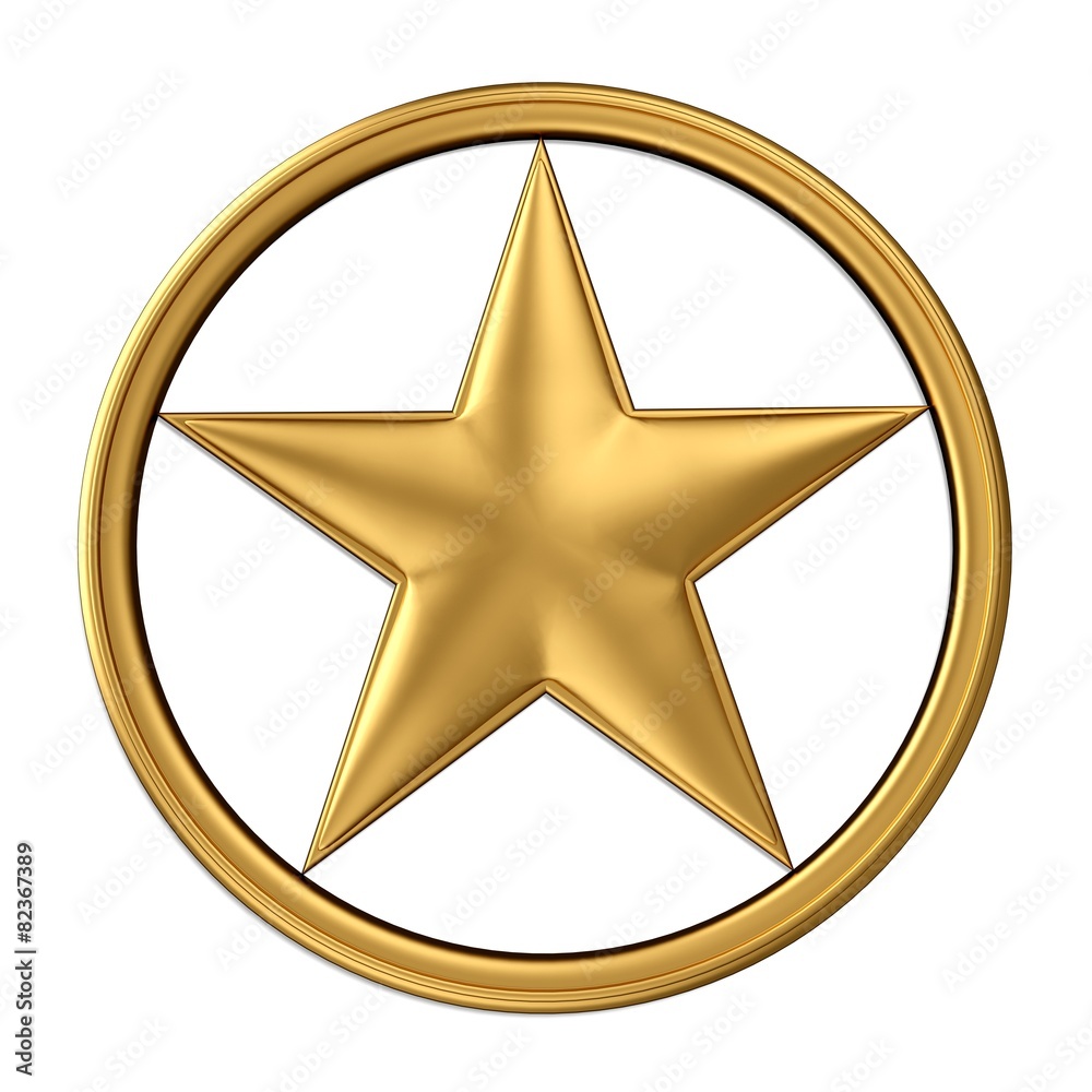 Star. 3D. Gold Star. Isolated on white.