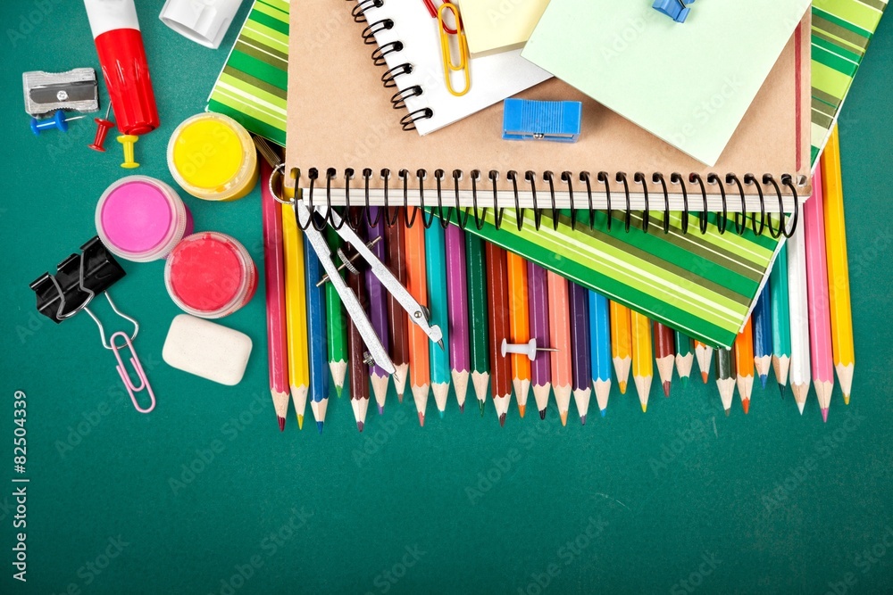 School. Colorful school supplies - background with place for