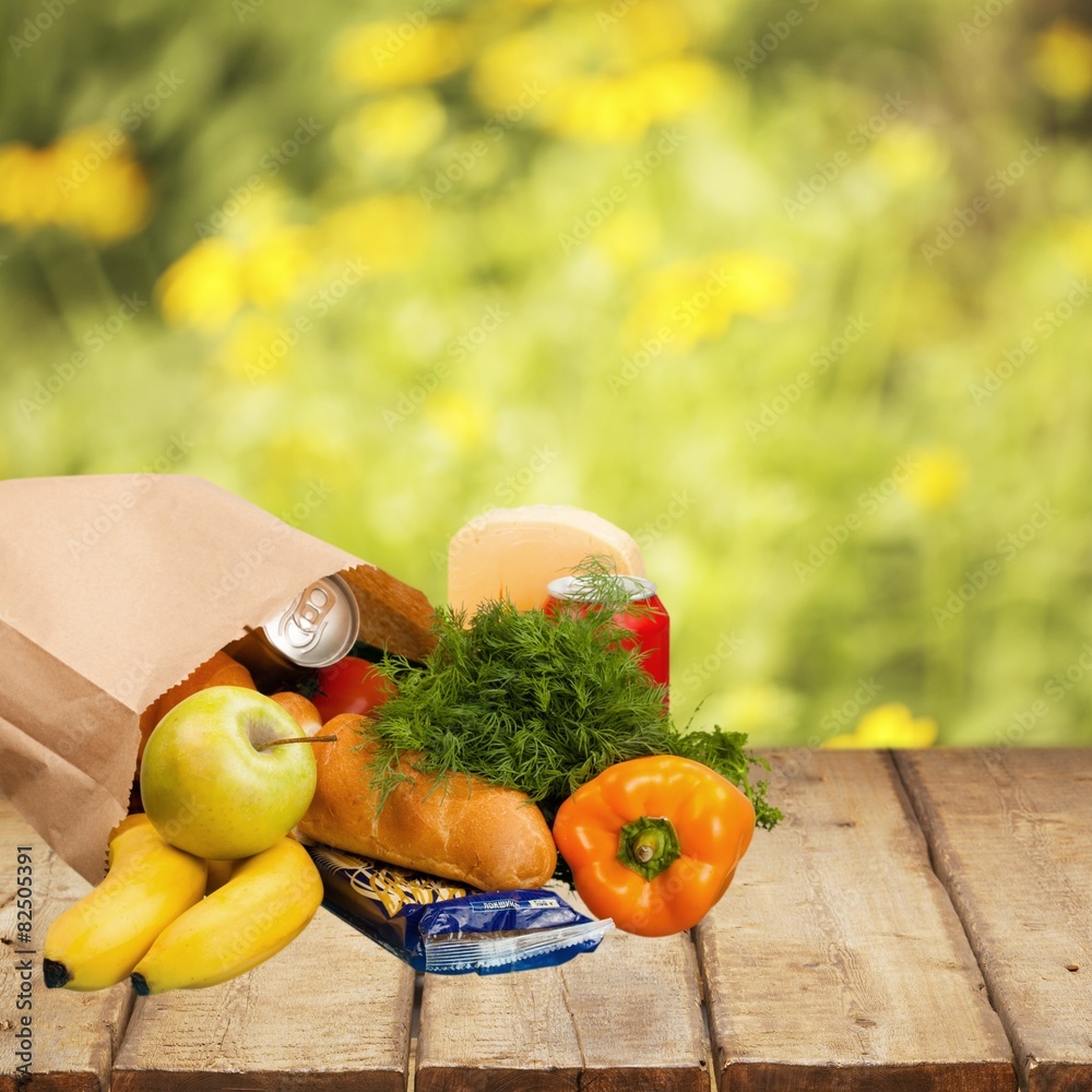 Groceries. Bag of Groceries on WHite