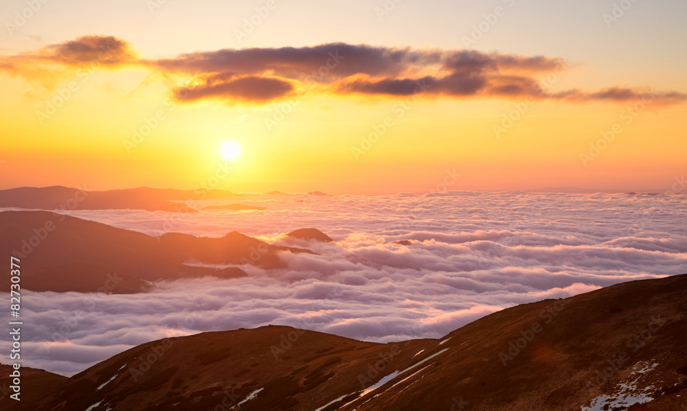 Mountains during sunrise. Natural summer landscape