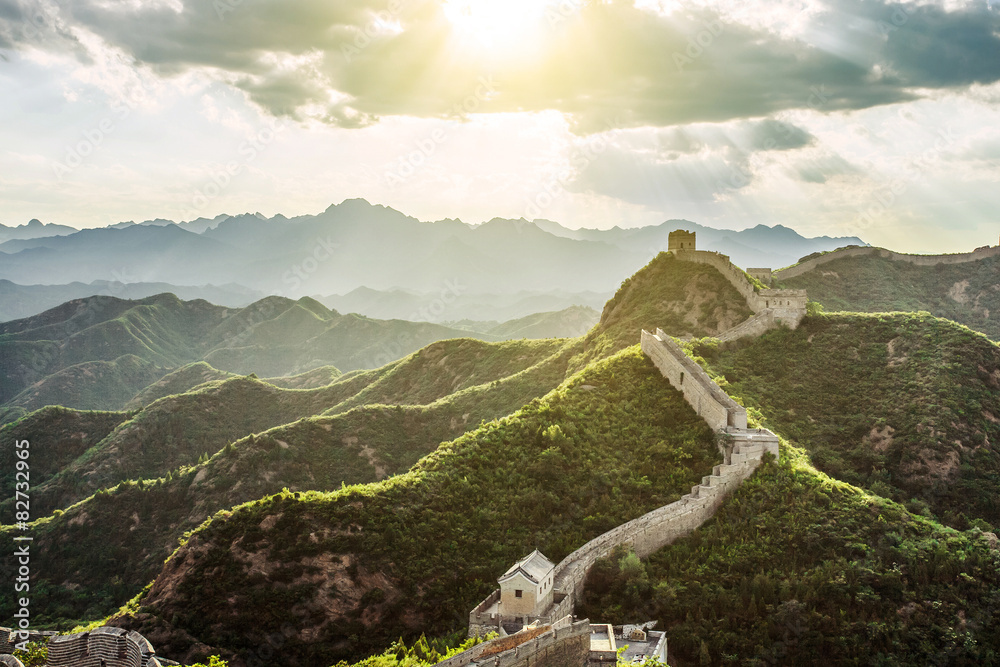 Great wall under sunshine during sunset