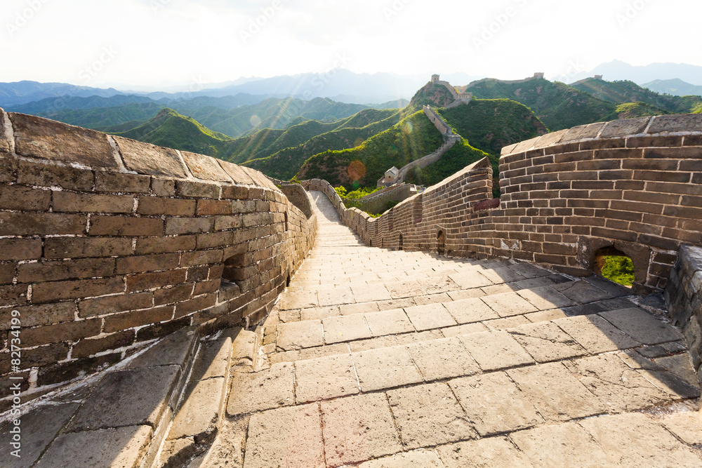 Great wall under sunshine during sunset