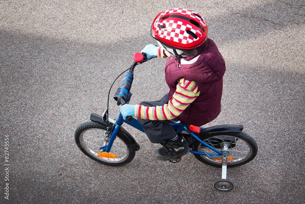 top view of a boy on bike