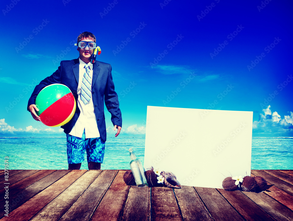 Businessman Business Travel Summer Beach Vacation Concept