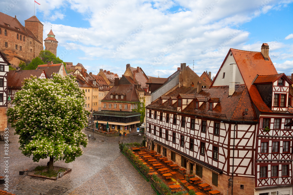 View from Kaiserburg of Fachwerk houses, Nuremberg