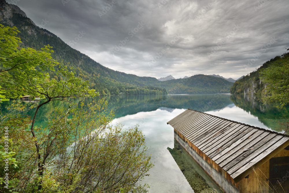 Lake Alpsee in the Bavarian Alps of Germany.