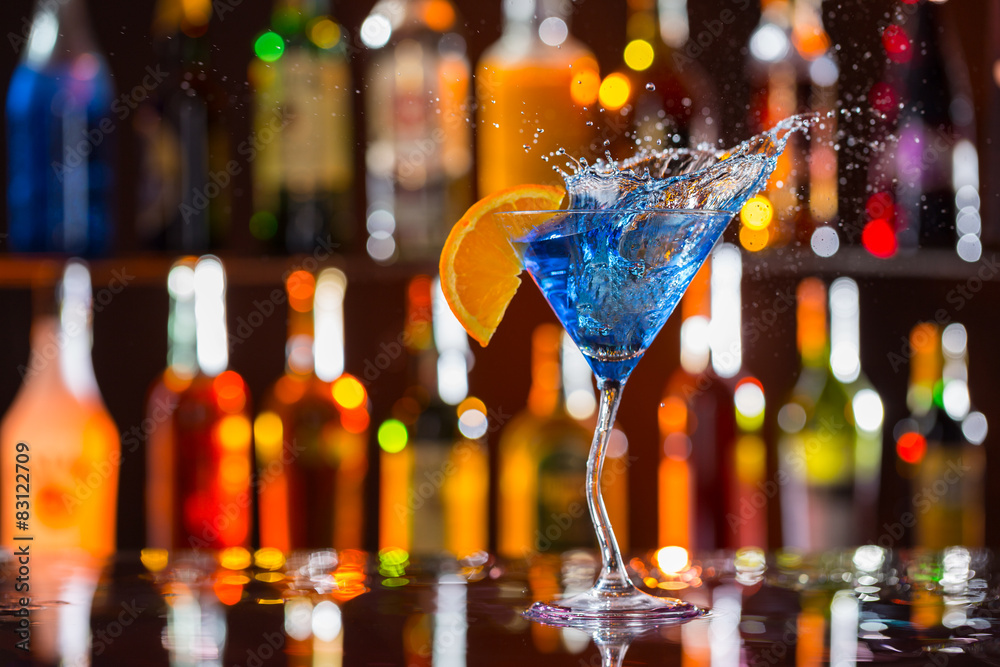 Martini drink served on bar counter