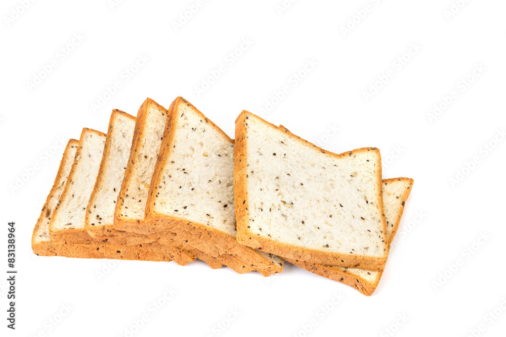 cereal and black sesame bread on white background