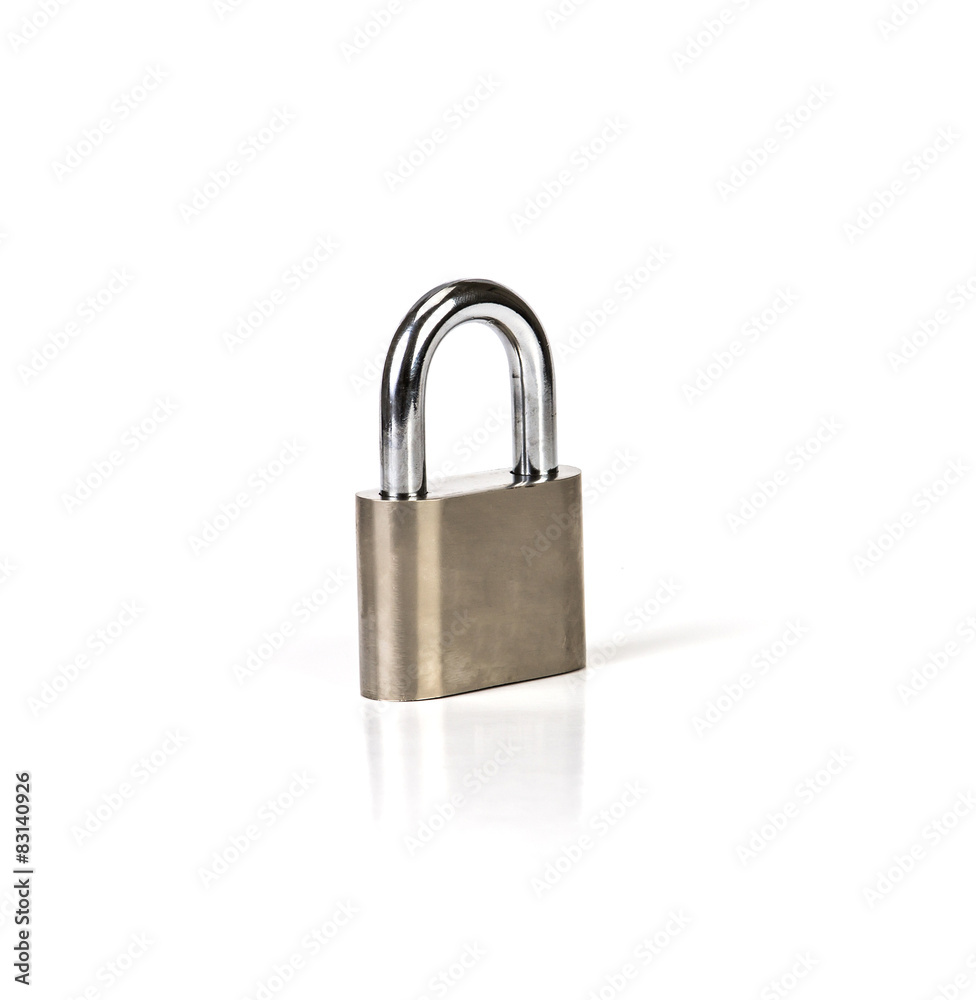 Metalic padlock on white background