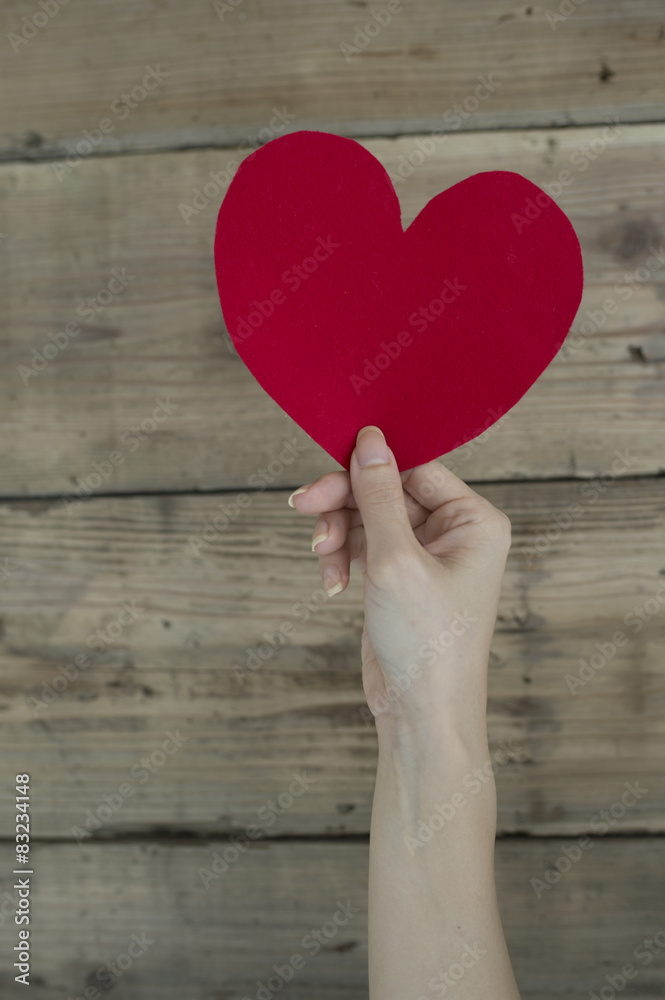 Female hands and red heart