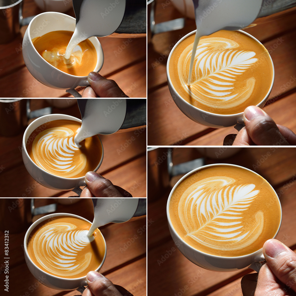 Making of cafe latte art