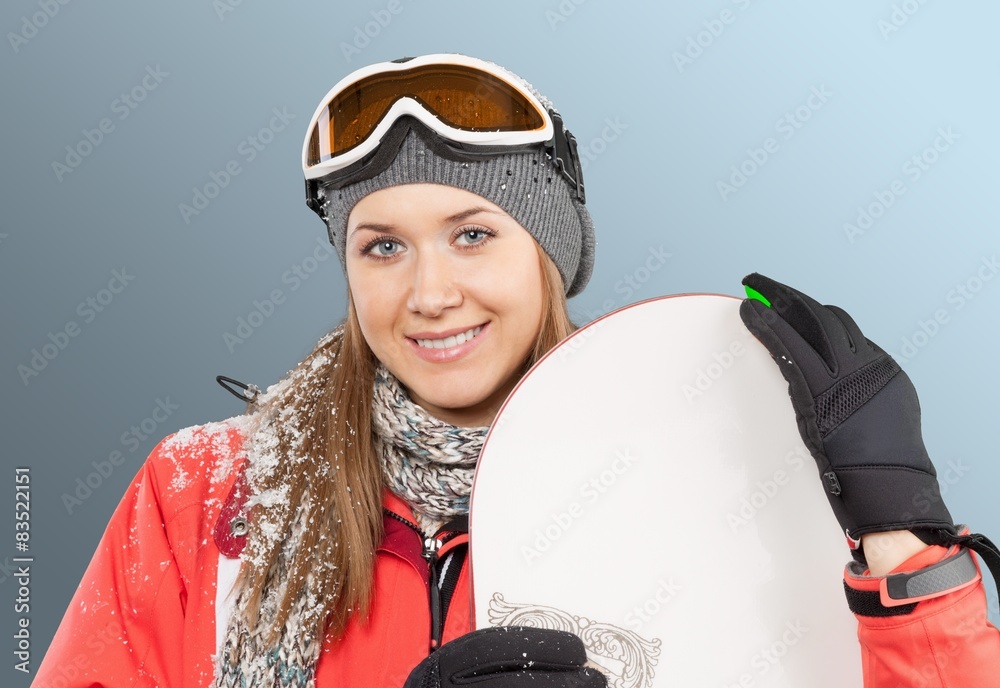 冬季，女性，单板滑雪。