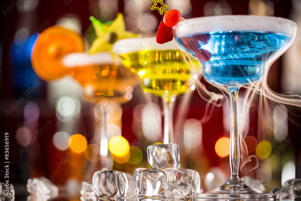 Martini drinks served on bar counter