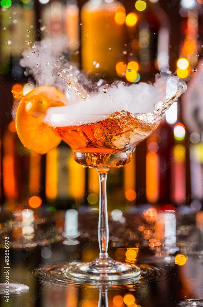 Martini drink served on bar counter