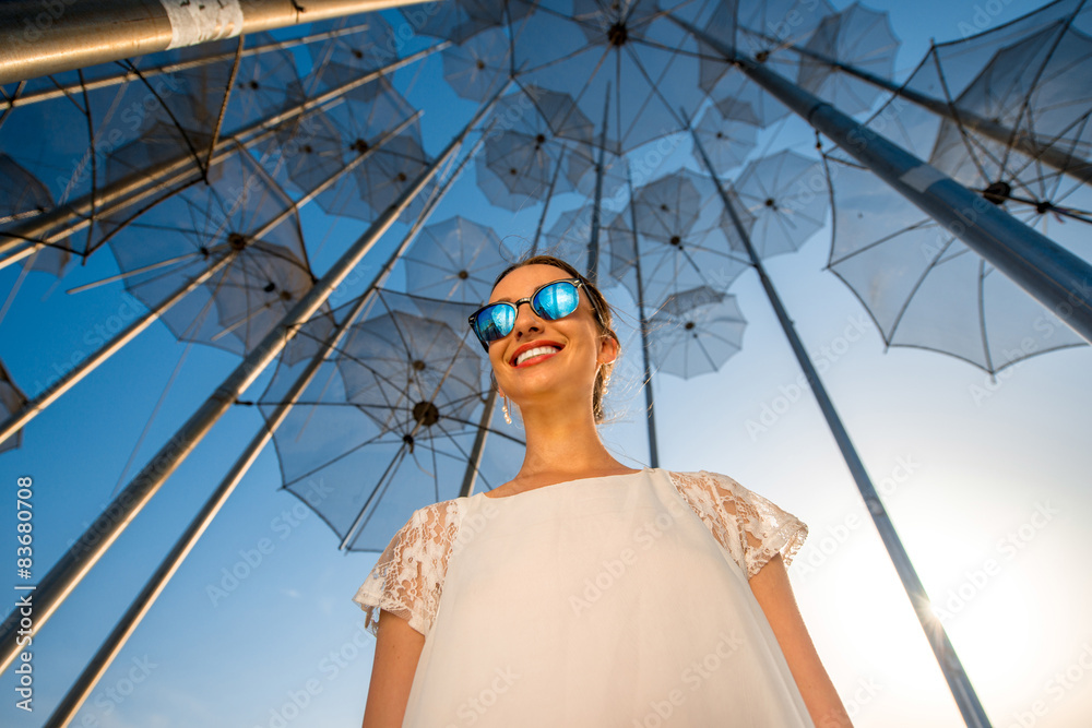 Stylish woman on abstract background