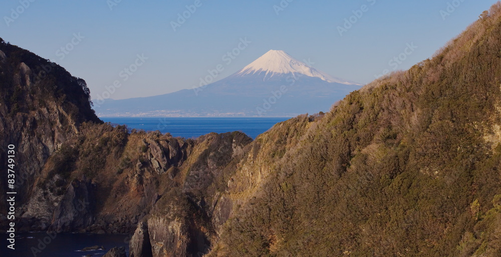 日本静冈县伊豆市的富士山和大海