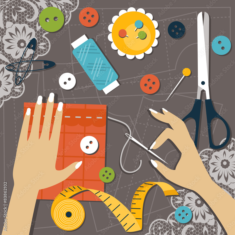 Sewing. Flat vector illustration