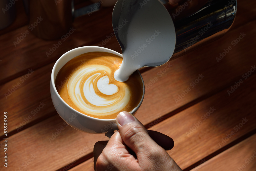 Making of cafe latte art,tulip shape