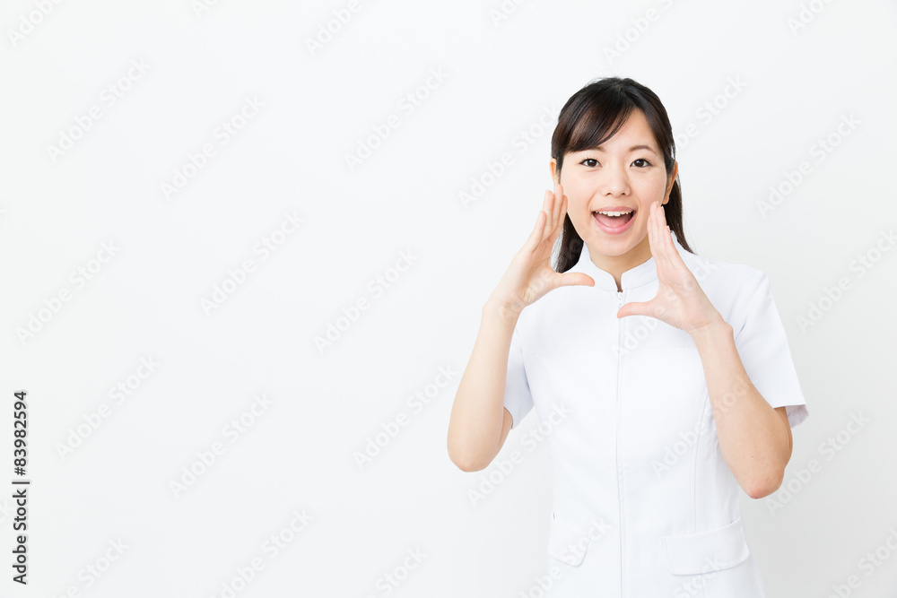 portrait of asian nurse on white background