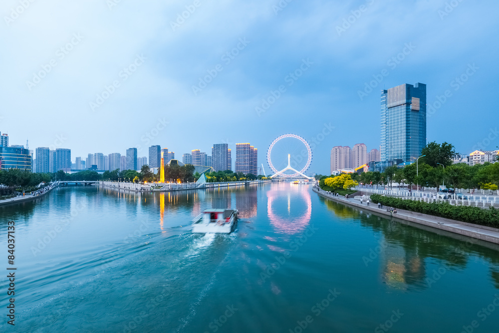 beautiful tianjin haihe river in cloudy at dusk