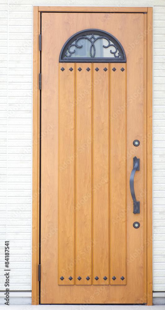 Vintage old style brown wood door and wall