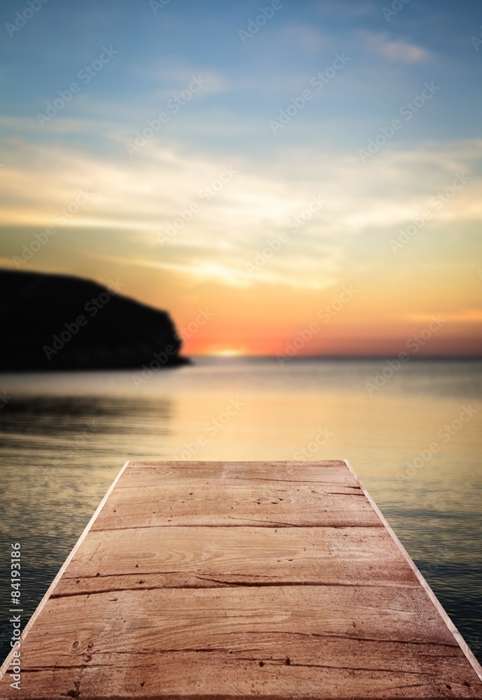 Pier, winter, wooden floor.