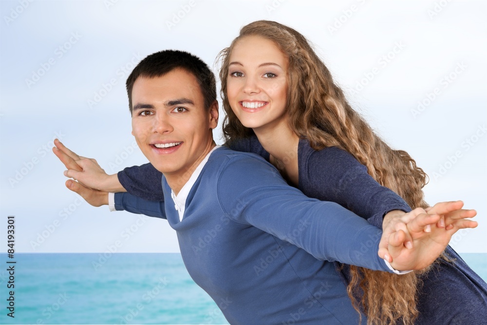 Beach, Heterosexual Couple, Cheerful.