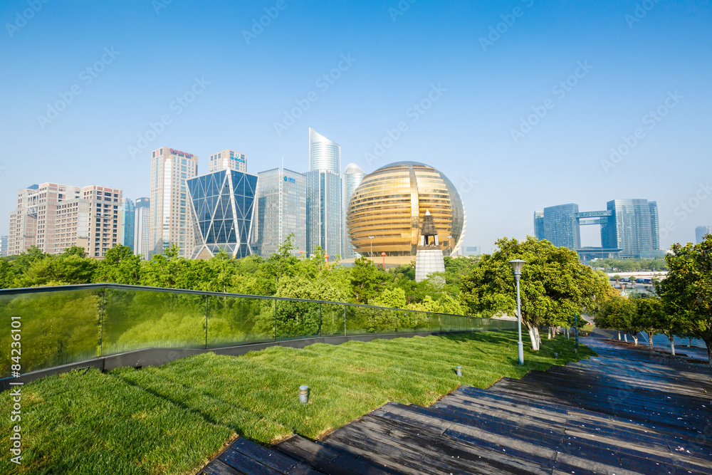 Hangzhou, China - on April 21, 2015：Hangzhou qianjiang new city scenery, Qianjiang new city is the c