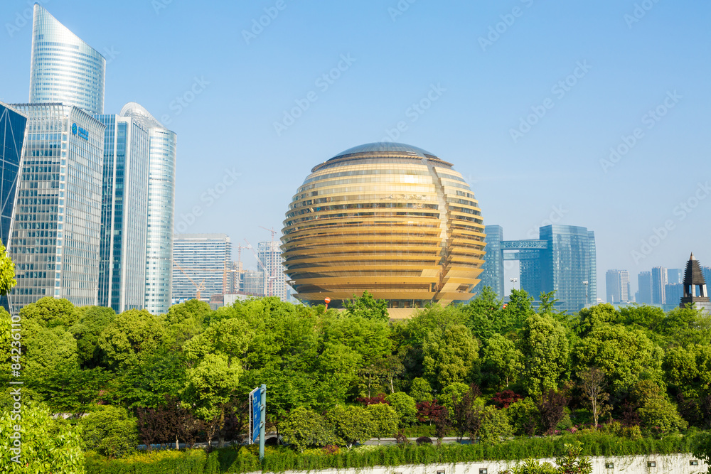 Hangzhou, China - on April 21, 2015：Hangzhou qianjiang new city scenery, Qianjiang new city is the c